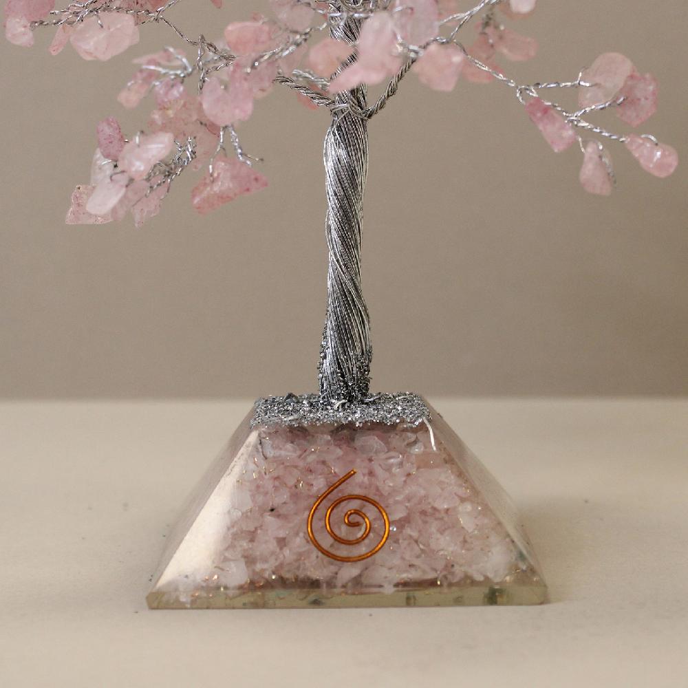 Ancient Wisdom Gemstone Tree With Orgonite Base - 320 Stone - Rose Quartz