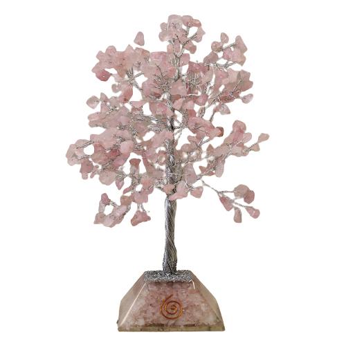 Ancient Wisdom Gemstone Tree With Orgonite Base - 320 Stone - Rose Quartz