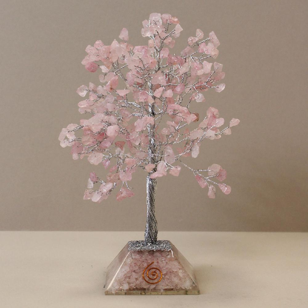 ancient wisdom Gemstone Tree with Orgonite Base - 320 Stone - Rose Quartz
