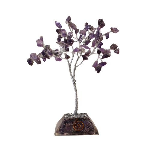 Ancient Wisdom Gemstone Tree With Orgonite Base - 80 Stone - Amethyst