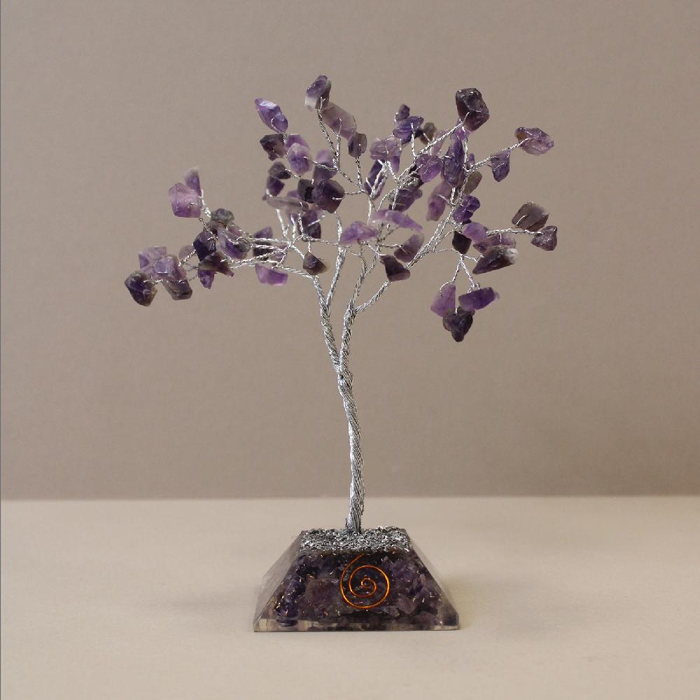 ancient wisdom Gemstone Tree with Orgonite Base - 80 Stone - Amethyst