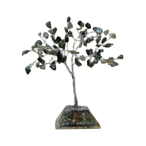 Ancient Wisdom Gemstone Tree With Orgonite Base - 80 Stone - Moss Agate
