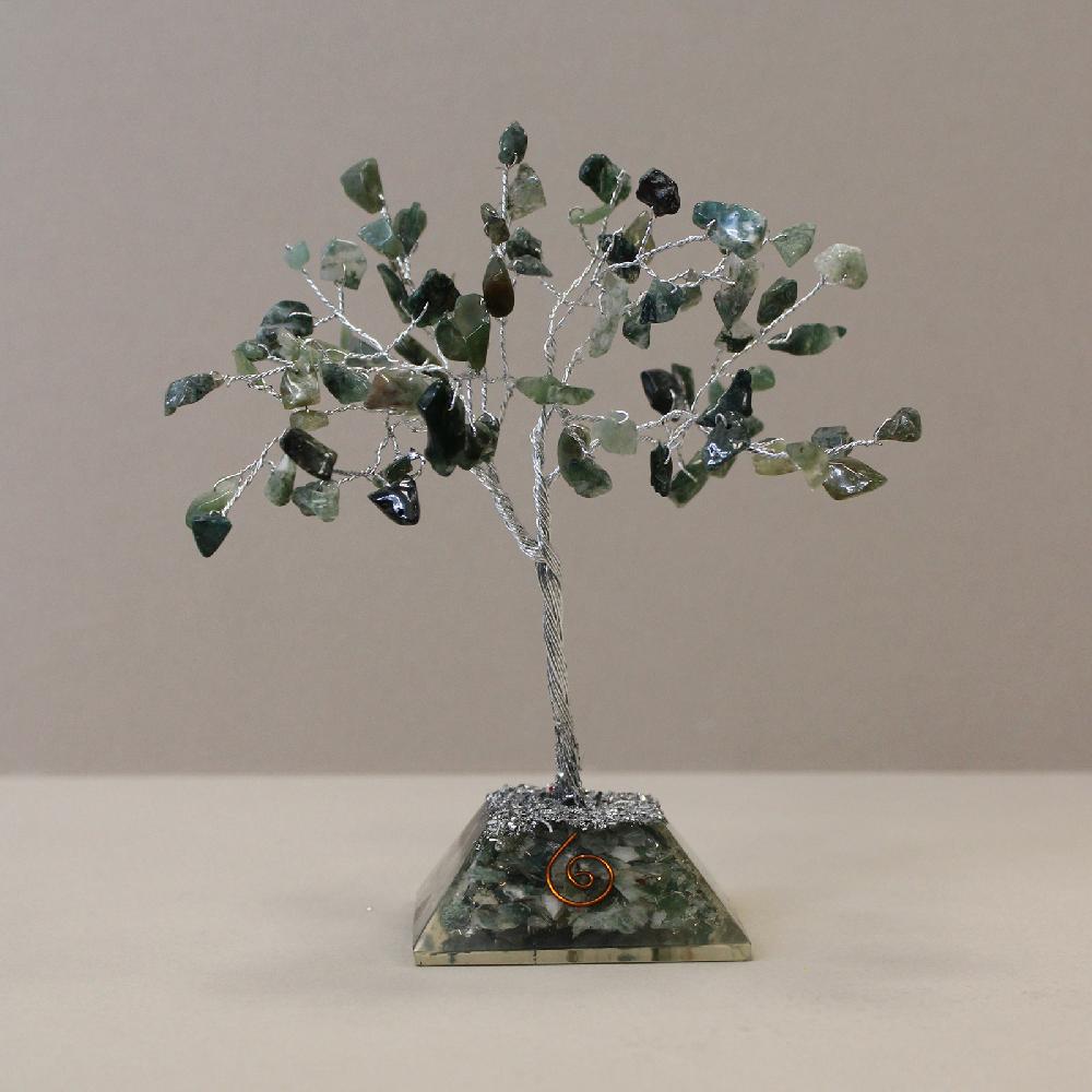 ancient wisdom Gemstone Tree with Orgonite Base - 80 Stone - Moss Agate
