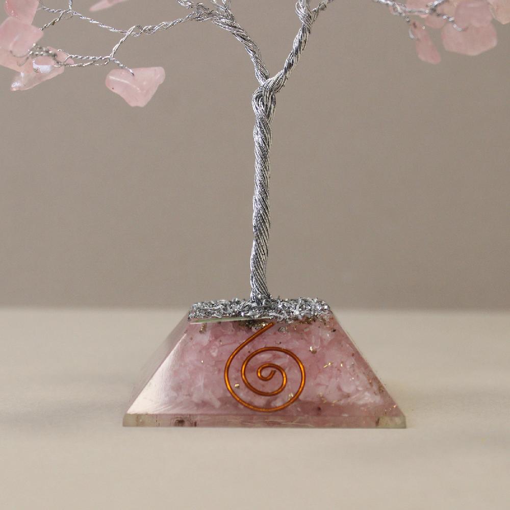 Ancient Wisdom Gemstone Tree With Orgonite Base - 80 Stone - Rose Quartz