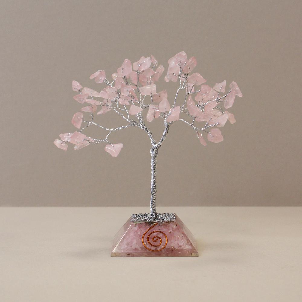 ancient wisdom Gemstone Tree with Orgonite Base - 80 Stone - Rose Quartz