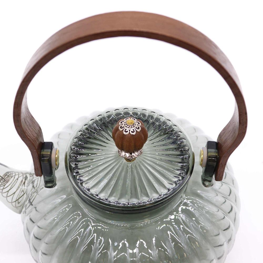Ancient Wisdom Glass Infuser Teapot - Charcoal Ribbed Pearl - 950ml