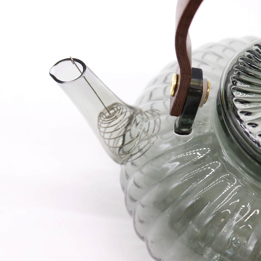 Ancient Wisdom Glass Infuser Teapot - Charcoal Ribbed Pearl - 950ml