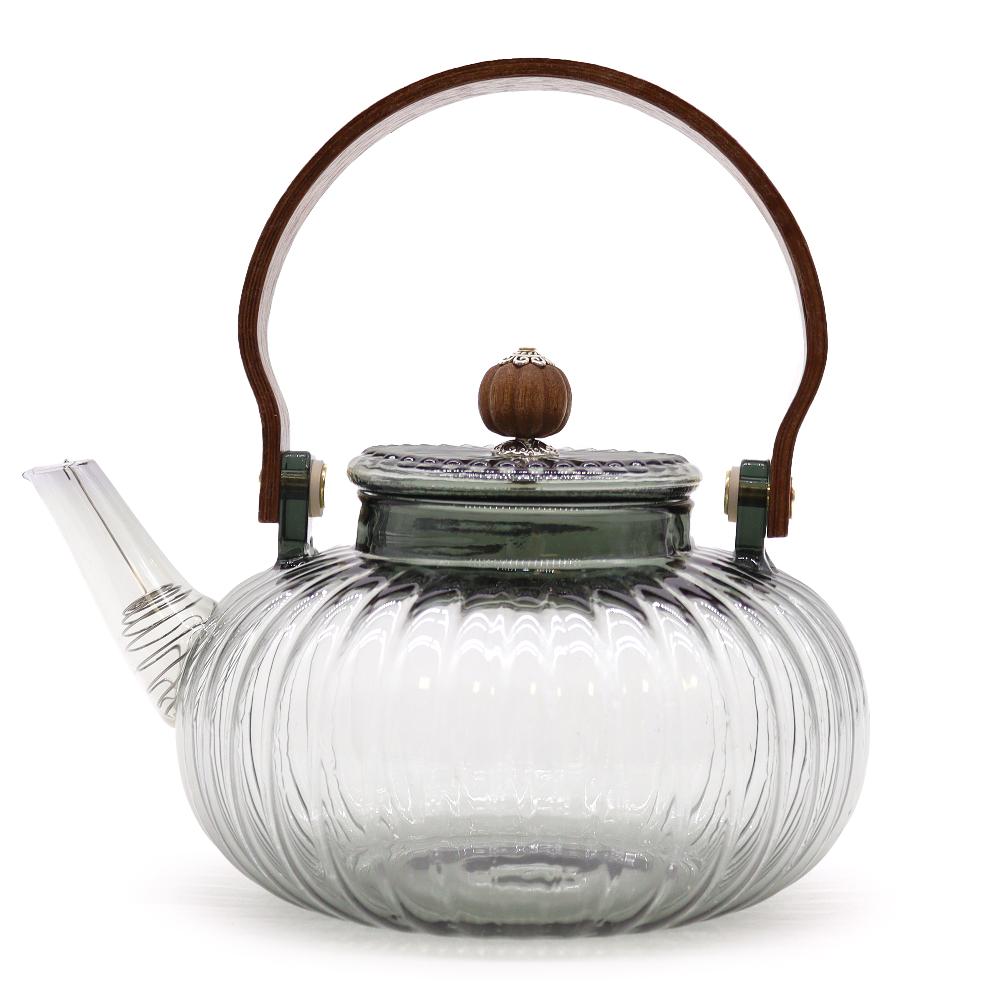 ancient wisdom Glass Infuser Teapot - Charcoal Ribbed Pearl - 950ml