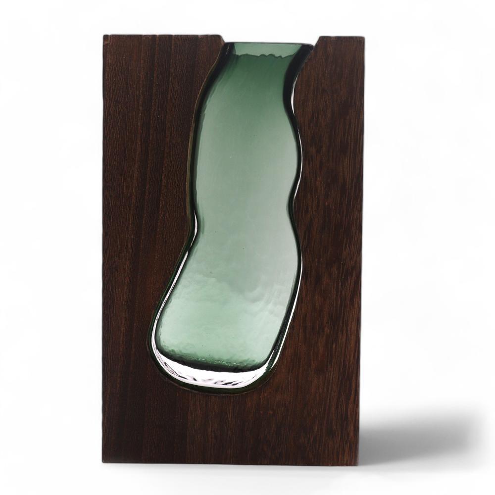 Ancient Wisdom Glass Vase / Terrarium Inside Dark Tung Wood - 14.5x5x23cm