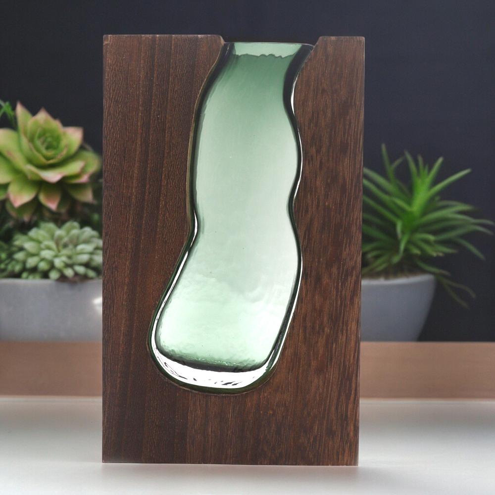Ancient Wisdom Glass Vase / Terrarium Inside Dark Tung Wood - 14.5x5x23cm