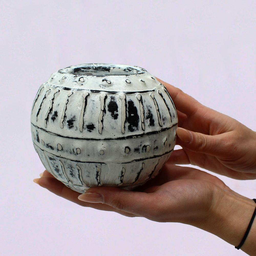 Ancient Wisdom Greek Bubble Clay Plant Pot - Cream 10cm