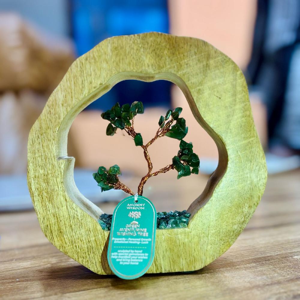 ancient wisdom Green Aventurine Gemstone Tree Garden in Mango Wood Ring - 60 Stones