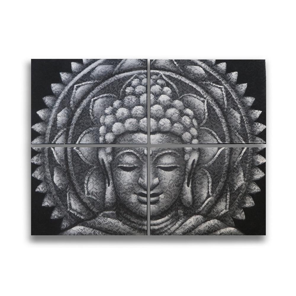 ancient wisdom Grey Buddha Mandala Brocade Detail 30x40cm x 4