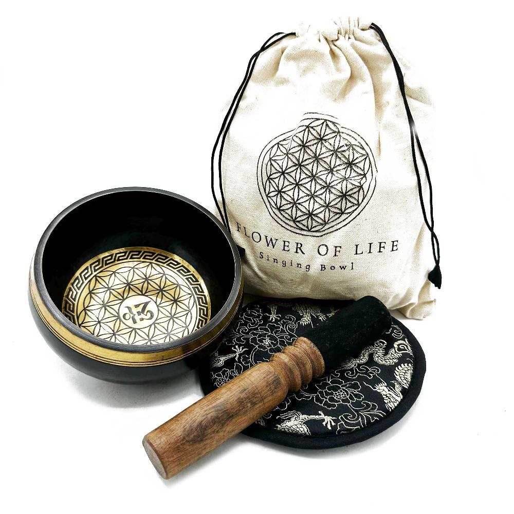 ancient wisdom Hand Beaten & Engraved Singing Bowl Gift Set - 14cm - Flower of Life