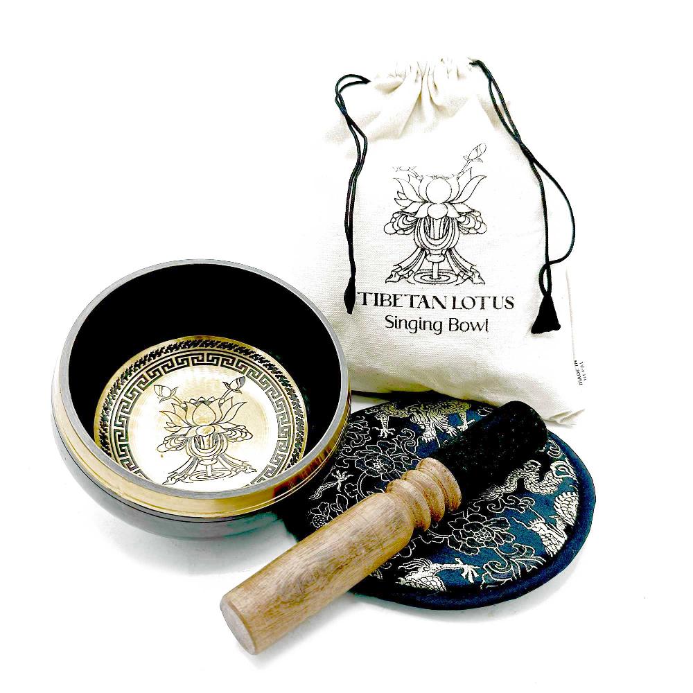 ancient wisdom Hand Beaten & Engraved Singing Bowl Gift Set - 14cm - Lotus Flower