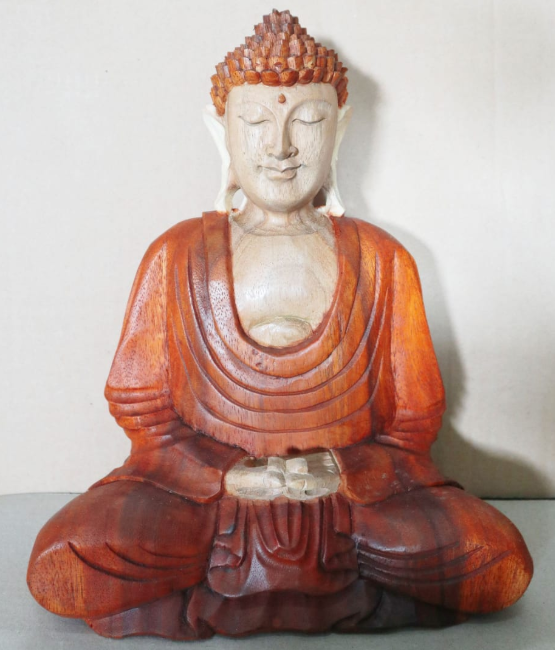 Ancient Wisdom Hand Carved Buddha Statue - 30cm Hand Down