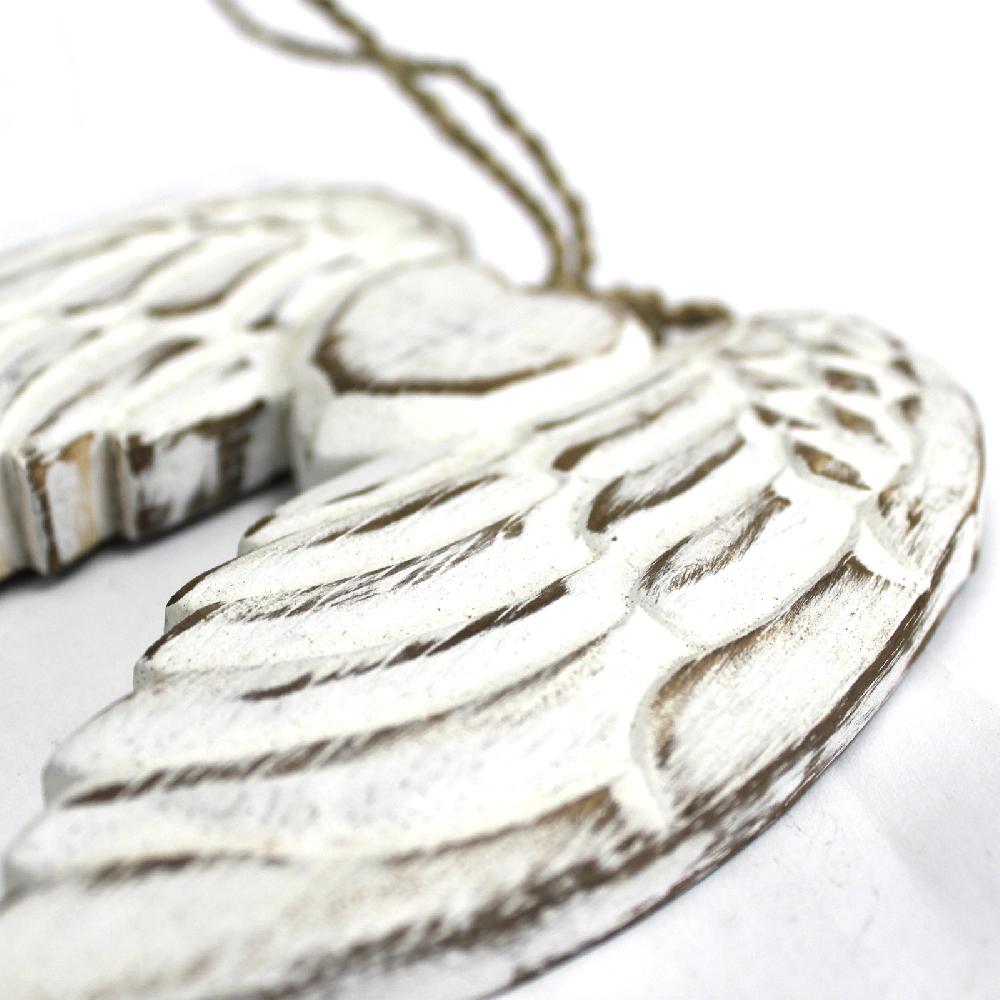 Ancient Wisdom Hand Crafted Double Angel Wing & Heart - 24cm