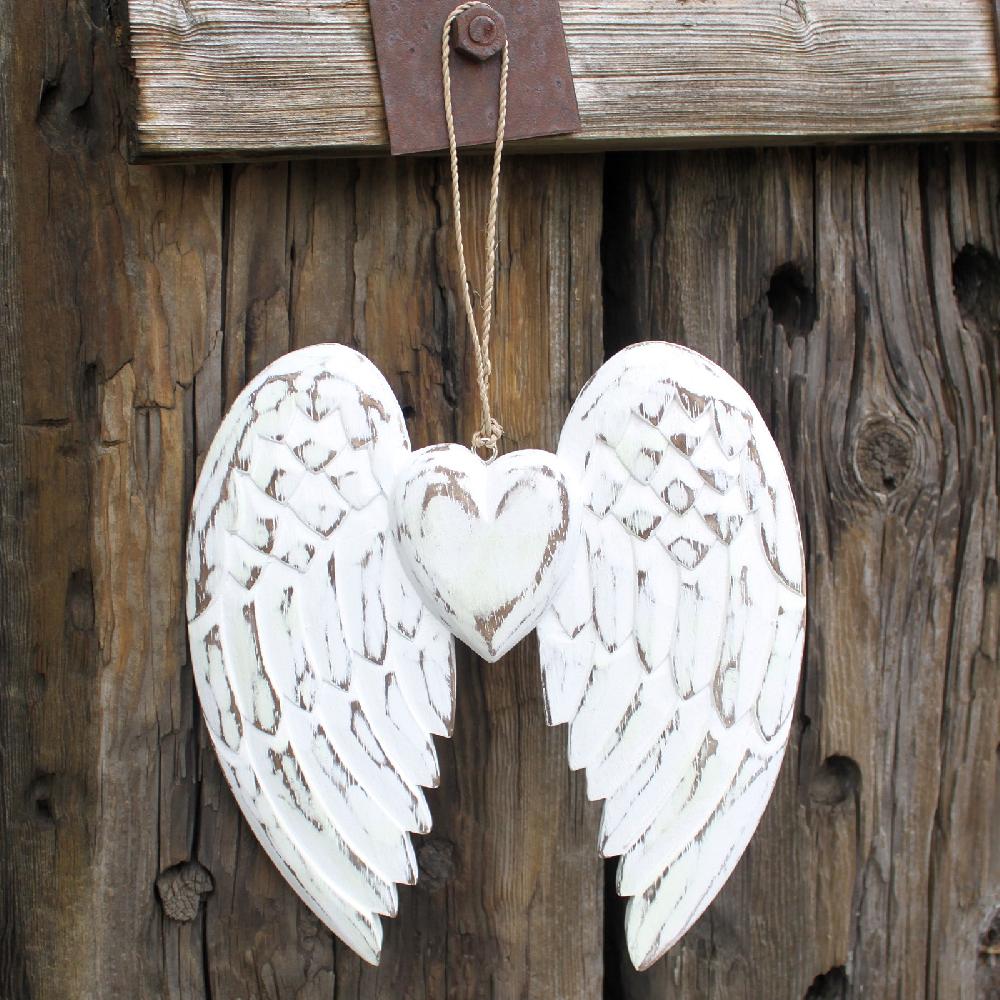 Ancient Wisdom Hand Crafted Double Angel Wing & Heart - 24cm