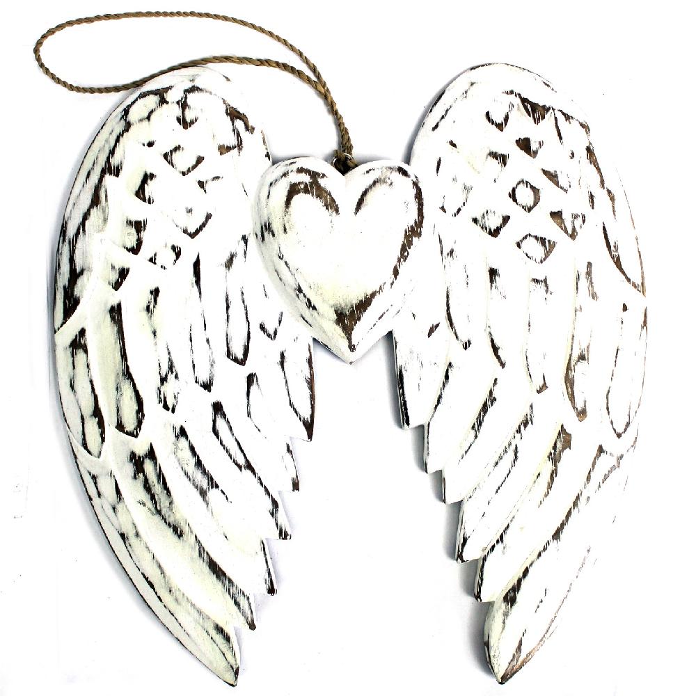 ancient wisdom Hand Crafted Double Angel Wing & Heart - 24cm