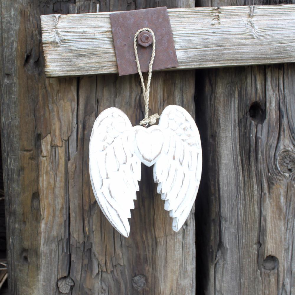 Ancient Wisdom Hand Crafted Small Double Angel Wing & Heart - 15cm