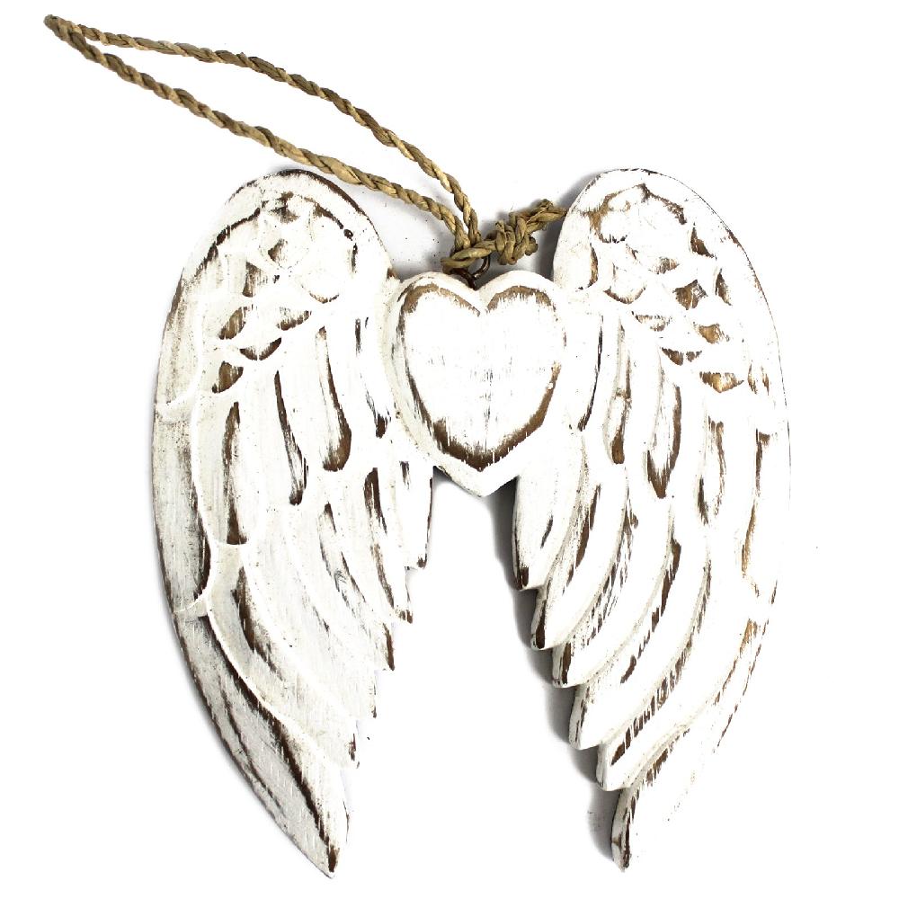 ancient wisdom Hand Crafted Small Double Angel Wing & Heart - 15cm