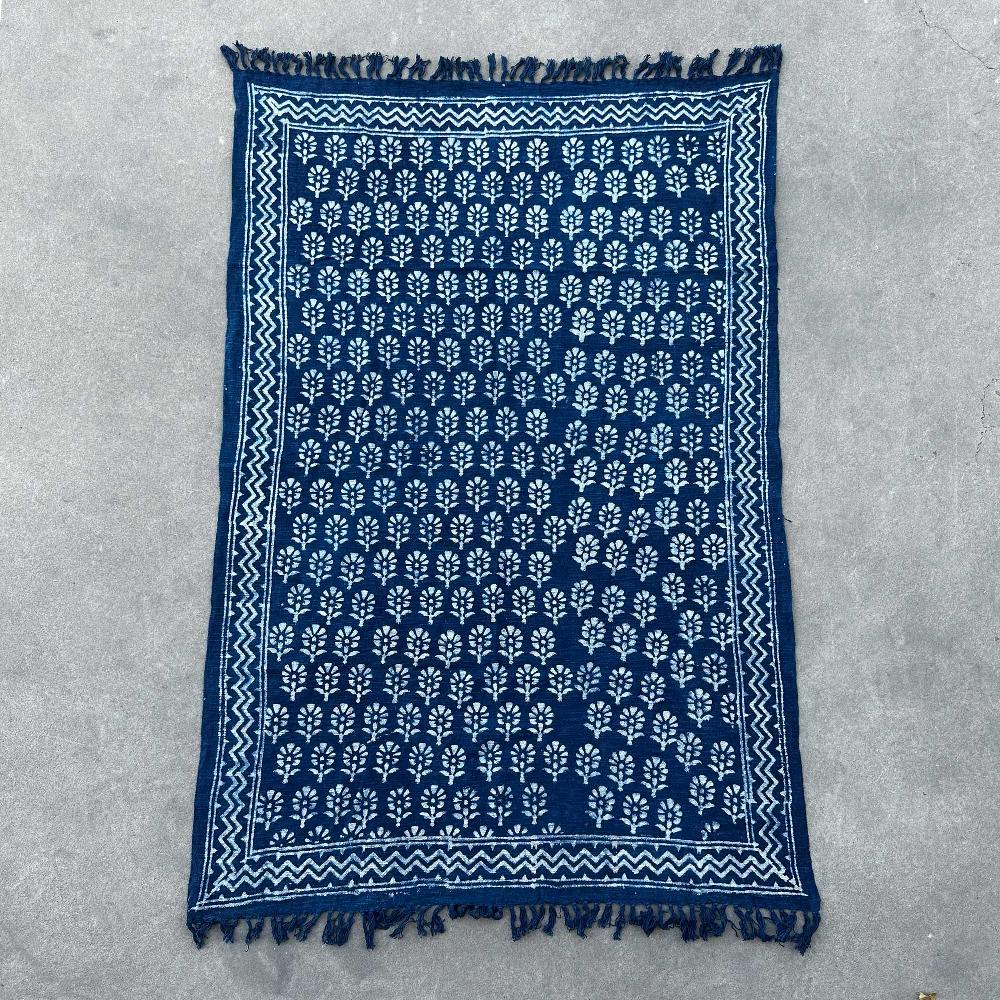 Ancient Wisdom Handmade Indigo Throw - 170x120cm - Chhota Flower