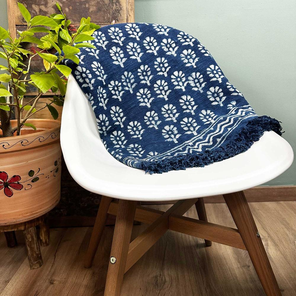 ancient wisdom Handmade Indigo Throw - 170x120cm - Chhota Flower