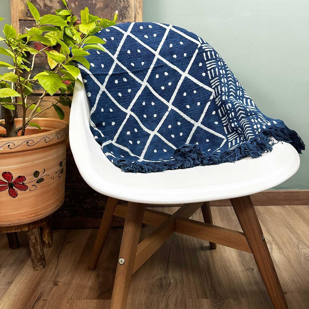ancient wisdom Handmade Indigo Throw - 170x120cm - Midnight Heerak