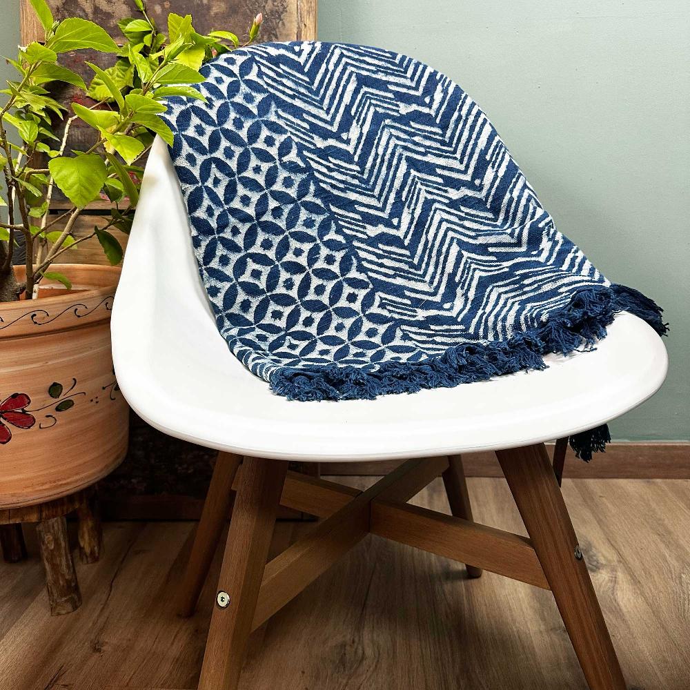 ancient wisdom Handmade Indigo Throw - 170x120cm - Namoona Waves