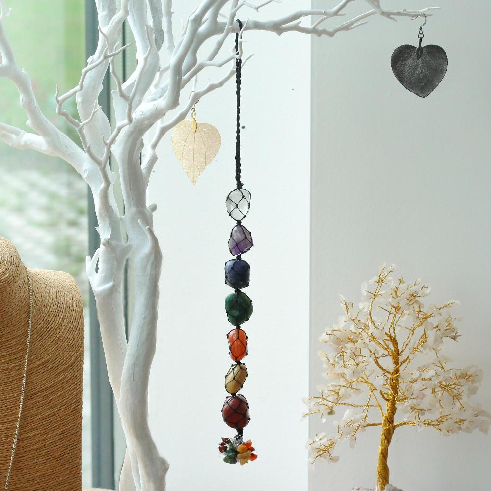 Ancient Wisdom Hanging Chakra Stone Pendant - Seven Chakra Chips