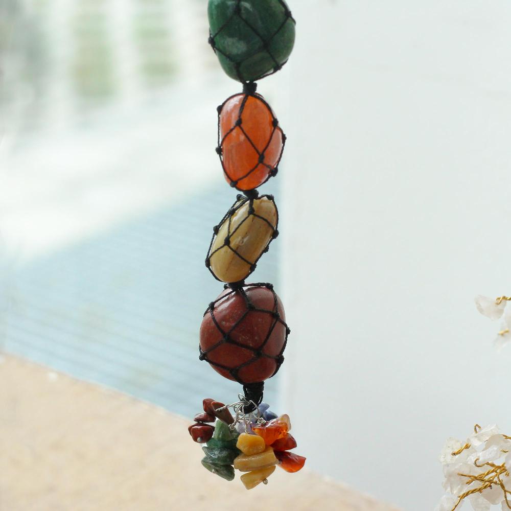 Ancient Wisdom Hanging Chakra Stone Pendant - Seven Chakra Chips