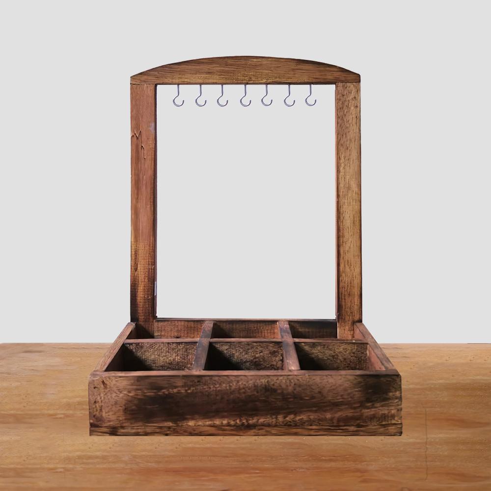 Ancient Wisdom Hanging Stand & Display Tray - 6 (2x3) Compartments - Dark Wood