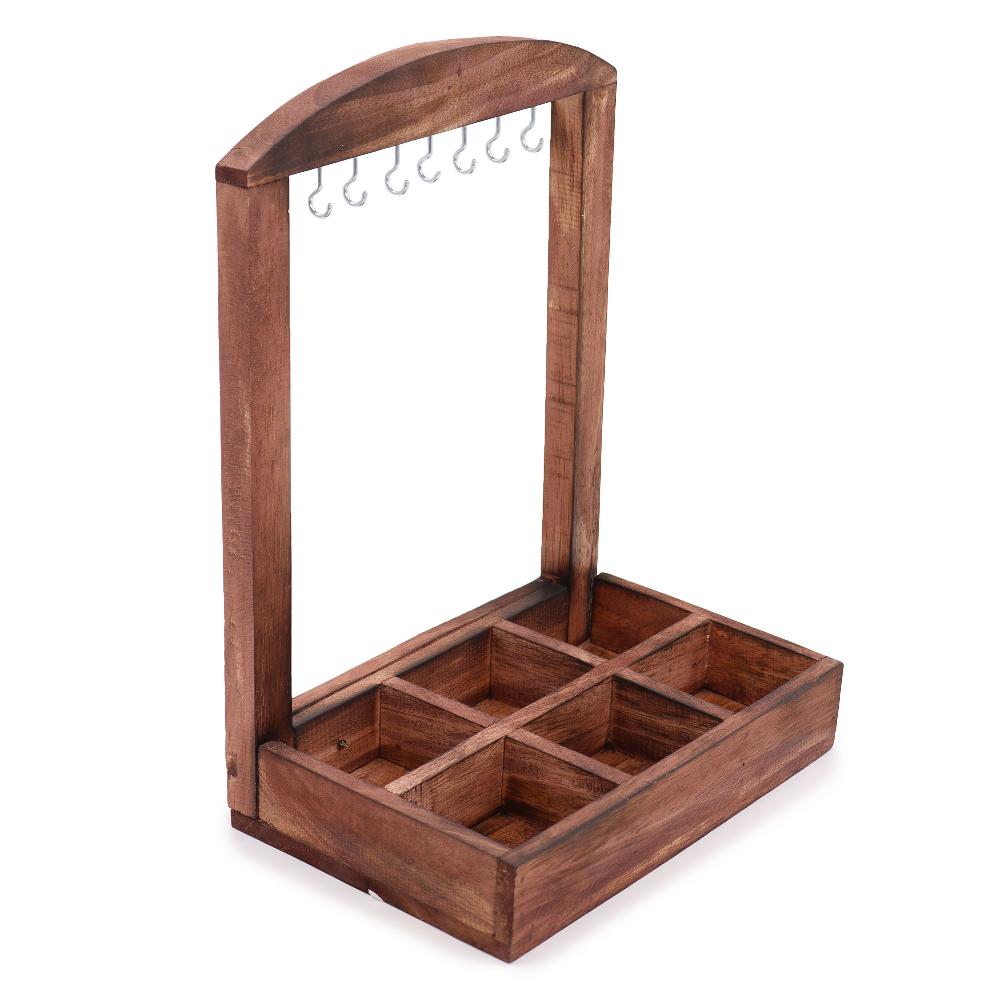 ancient wisdom Hanging Stand & Display Tray - 6 (2x3) Compartments - Dark Wood