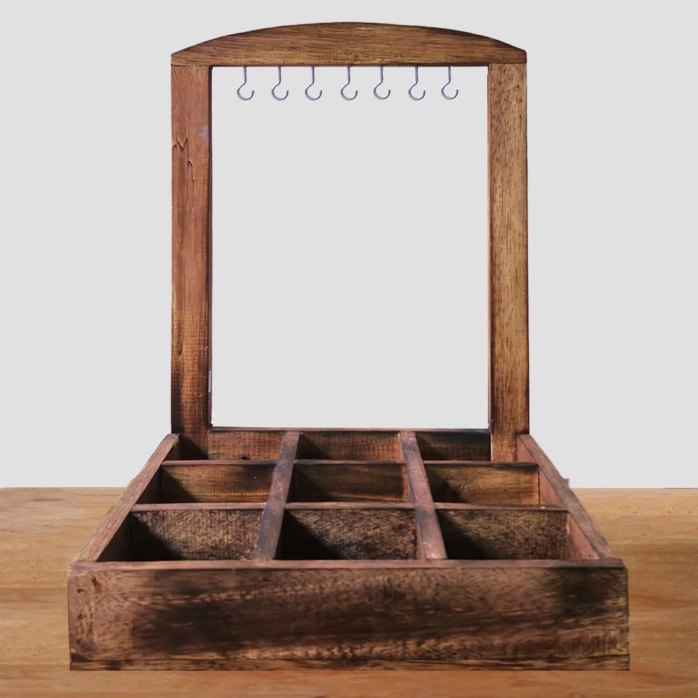 Ancient Wisdom Hanging Stand & Display Tray - 9 (3x3) Compartments - Dark Wood