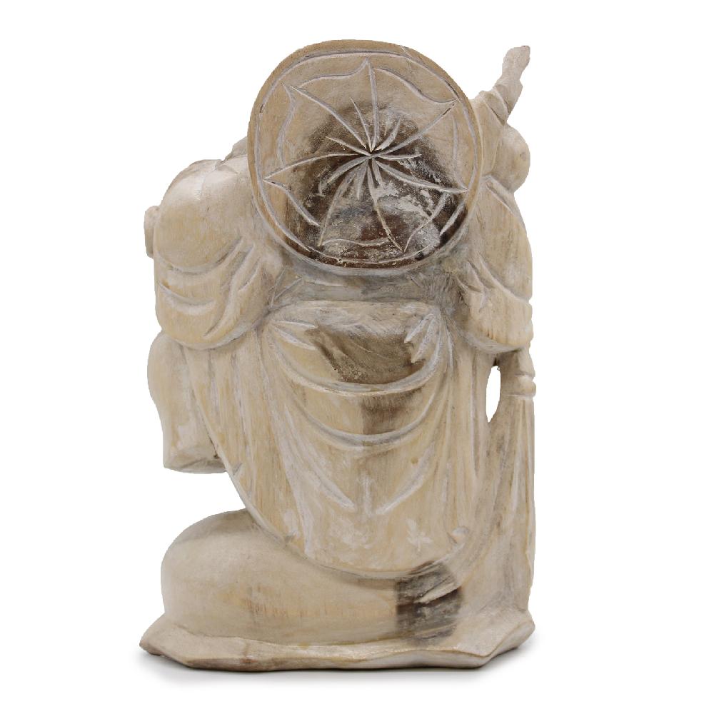 Ancient Wisdom Happy Buddha Bring Wood - Whitewash 30cm