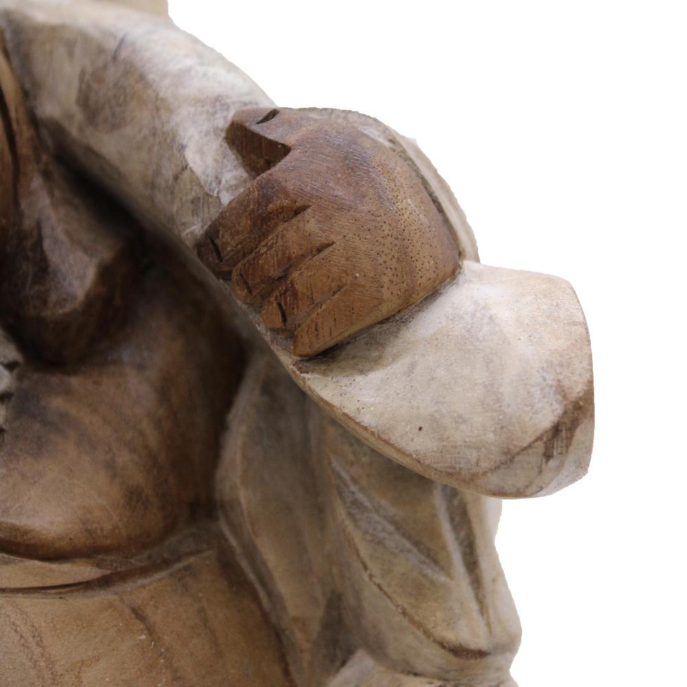 Ancient Wisdom Happy Buddha Bring Wood - Whitewash 30cm