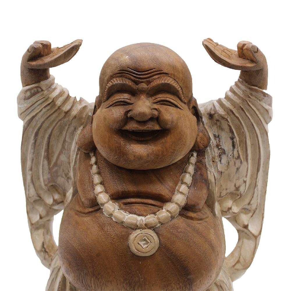 Ancient Wisdom Happy Buddha Hands Up - Whitewash 40cm