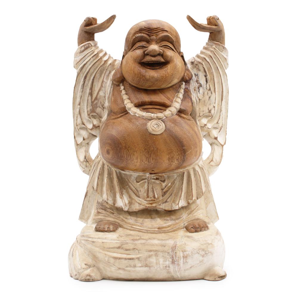 ancient wisdom Happy Buddha Hands Up - Whitewash 40cm