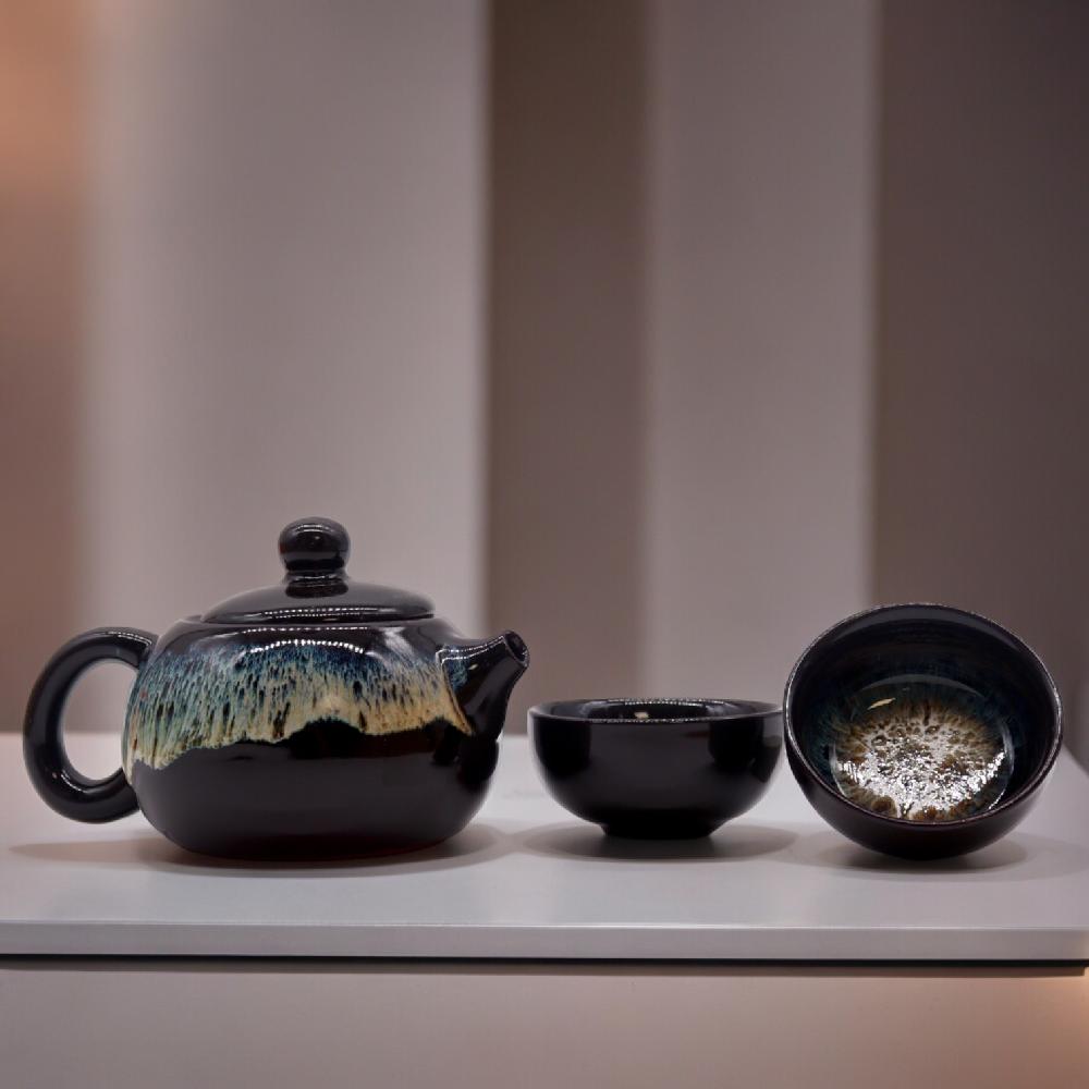 ancient wisdom Herbal Black Glaze Teapot Set - Pot & Two Cups