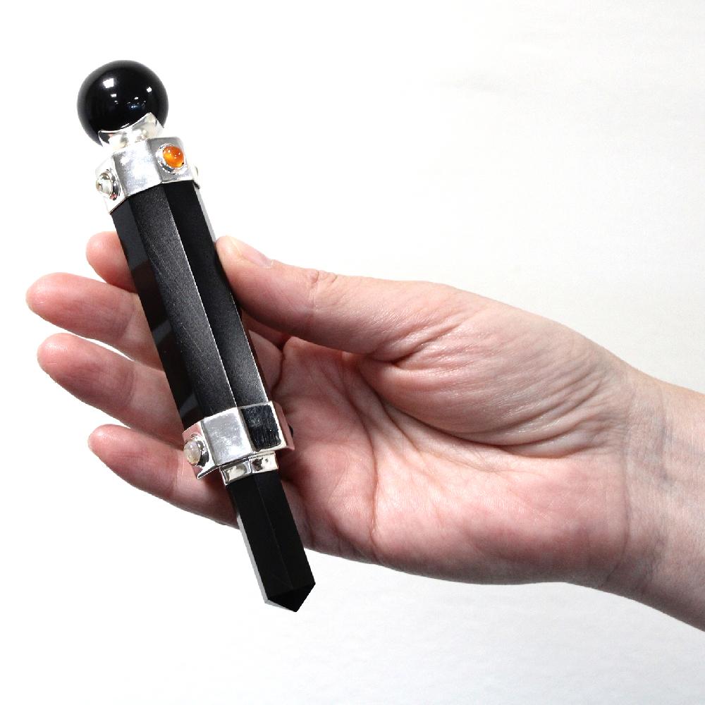 Ancient Wisdom Hexagonal Crystal Healing Wand - 12cm - Black Agate