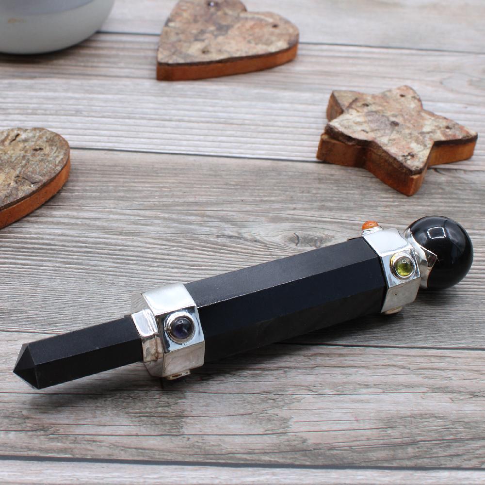 Ancient Wisdom Hexagonal Crystal Healing Wand - 12cm - Black Agate