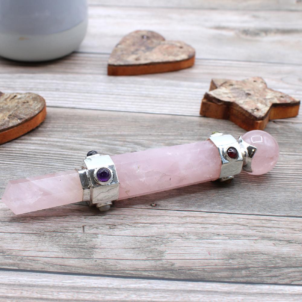 Ancient Wisdom Hexagonal Crystal Healing Wand - 12cm - Rose Quartz