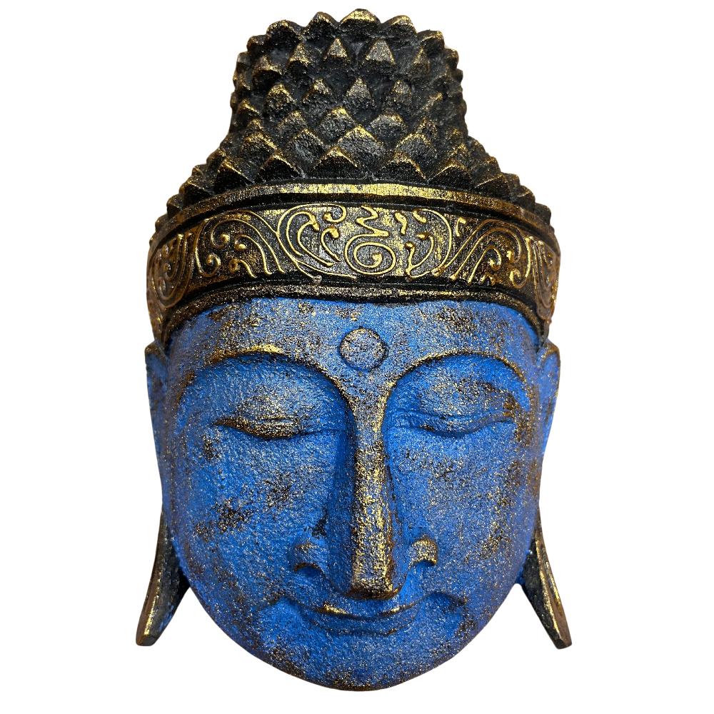 Ancient Wisdom Home Decoration Buddha Head - 25cm - Blue Shine Finish