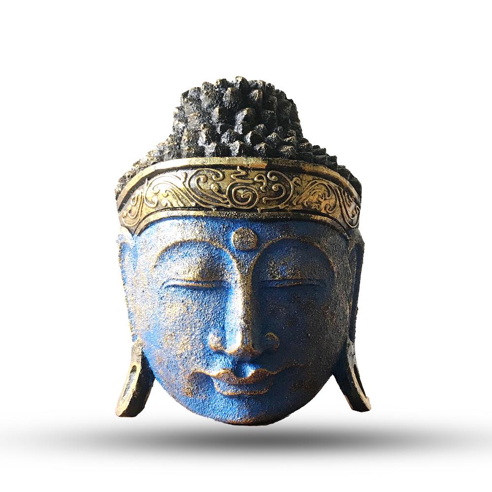 ancient wisdom Home Decoration Buddha Head - 25cm - Blue Shine Finish