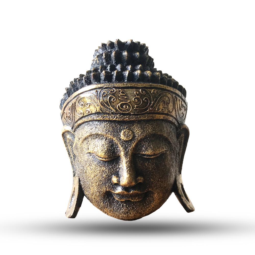 ancient wisdom Home Decoration Buddha Head - 25cm - Gold Shine Finish