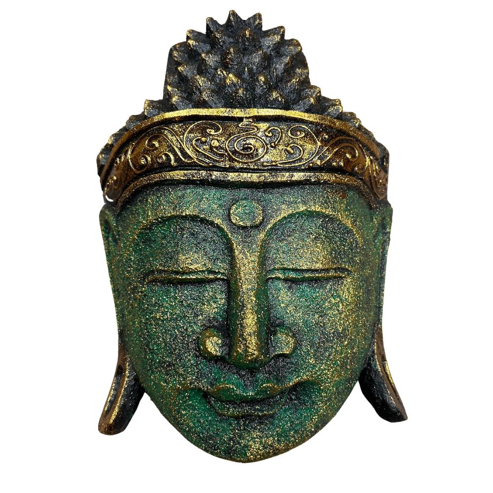 Ancient Wisdom Home Decoration Buddha Head - 25cm - Green Shine Finish