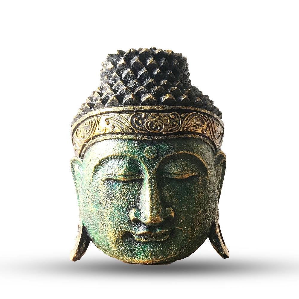 ancient wisdom Home Decoration Buddha Head - 25cm - Green Shine Finish