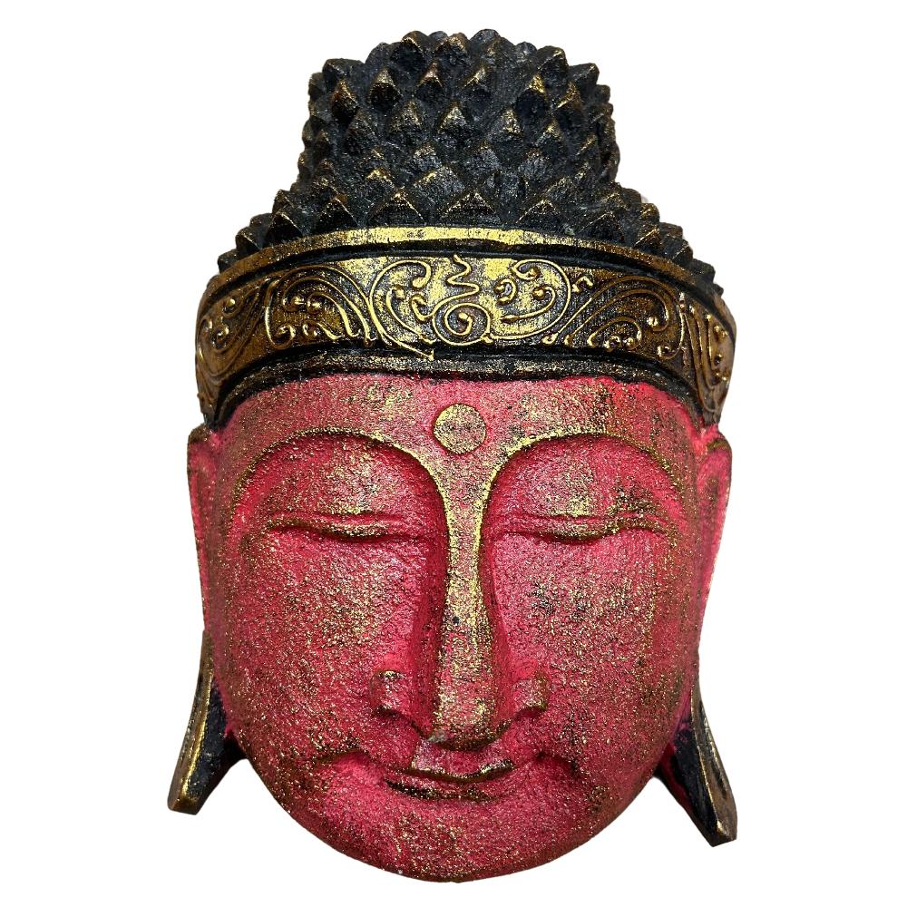 Ancient Wisdom Home Decoration Buddha Head - 25cm - Red Shine Finish