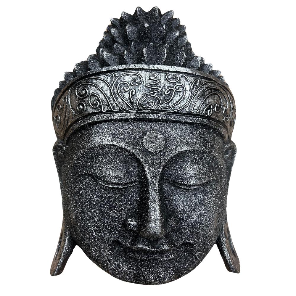 Ancient Wisdom Home Decoration Buddha Head - 25cm - Silver Shine Finish