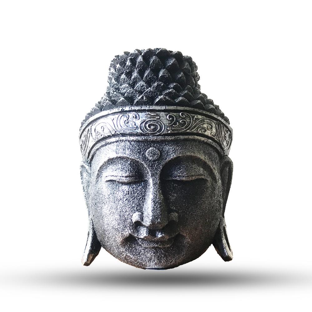 ancient wisdom Home Decoration Buddha Head - 25cm - Silver Shine Finish